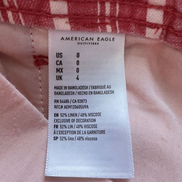 American Eagle Shorts Size 0 Hi-Rise Linen Paperbag Red White Striped Belted - Picture 4 of 9